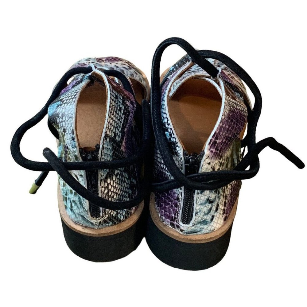 Free People Aubrey Wrap Sandal Snakeskin Black Purple Blue Tie Zipper Heel 38/8 - Picture 2 of 5